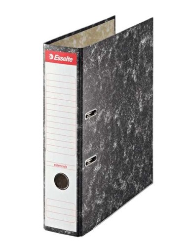 Classeur à levier Esselte A4 - Dos 75 mm - Œillet et rivet - Étiquette imprimée sur le dos - Noir chiné