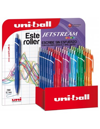 Coffret de présentation Uni-ball SXN-150C JetStream Colors de 36 stylos à bille rétractables - Pointe de 0,7 mm - Encre pigmenté