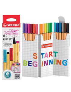 Lot de 18 marqueurs à pointe fibre Stabilo Point 88 - Course d'environ 0,4 mm - Encre à base d'eau - Couleurs assorties