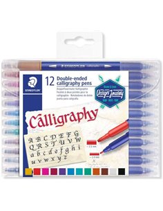 Lot de 12 marqueurs de calligraphie Staedtler 3005 à double pointe - Couleurs assorties