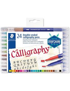 Lot de 24 marqueurs de calligraphie Staedtler 3005 à double pointe - Couleurs assorties