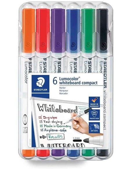 Marqueurs pour tableau blanc Staedtler Lumocolor 341, lot de 6 – Séchage rapide – Couleurs assorties
