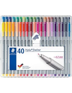 Staedtler Triplus Fineliner 334, paquet de 40 marqueurs à pointe fine – trait d'environ 0,3 mm – encre à base d'eau – couleurs a