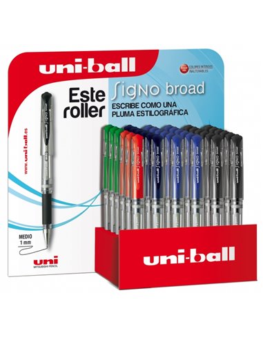 Uni-ball Signo Broad UM-153/3D Lot de 36 rollers à encre gel - Pointe 1 mm - Course style stylo - Grip caoutchouc - Couleurs ass