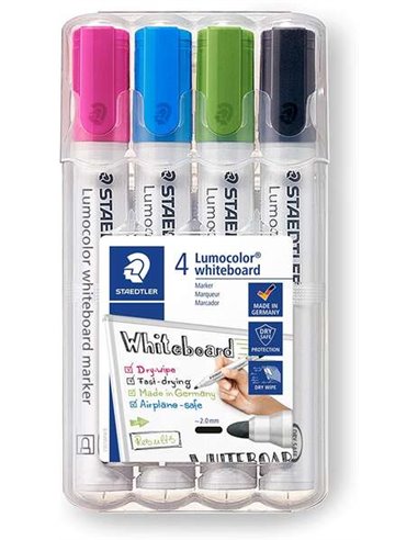 Marqueurs pour tableau blanc Staedtler Lumocolor 351 - Lot de 4 - Séchage rapide - Couleurs assorties