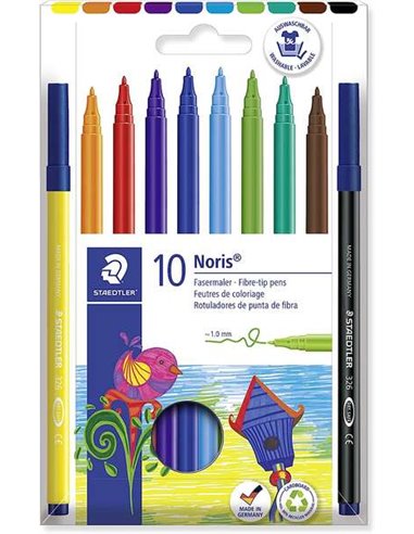 Lot de 10 marqueurs à pointe fibre Staedtler 326 - Course d'environ 1,0 mm - Résistants à la pression - Encre à base d'eau anti-