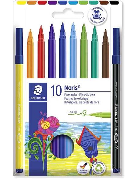 Lot de 10 marqueurs à pointe fibre Staedtler 326 - Course d'environ 1,0 mm - Résistants à la pression - Encre à base d'eau anti-