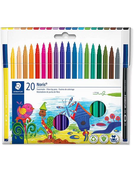 Lot de 20 marqueurs à pointe fibre Staedtler 326 - Course d'environ 1,0 mm - Résistants à la pression - Encre à base d'eau anti-