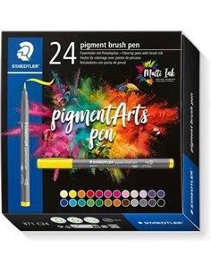 Lot de 24 marqueurs à pointe pinceau souple Staedtler 371 - Couleurs vives et éclatantes - Ne jaunit pas - Nouvelle encre multi-