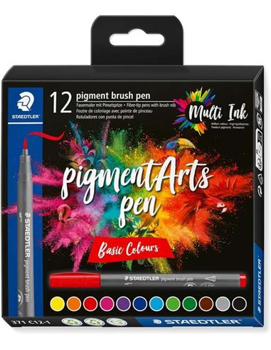 Lot de 12 marqueurs Staedtler 371 à pointe pinceau souple - Couleurs vives et éclatantes - Ne jaunit pas - Nouvelle encre multi-