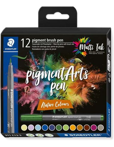 Lot de 12 marqueurs Staedtler 371 à pointe pinceau souple - Couleurs vives et éclatantes - Ne jaunit pas - Nouvelle encre multi-
