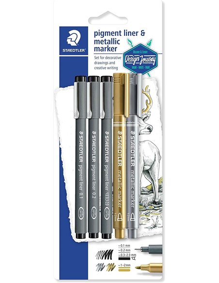 Staedtler Pigment Liner 308, lot de 5 marqueurs calibrés - Encre résistante à la lumière et à l'eau - Pour écrire, dessiner et e