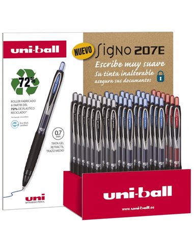 Stylos gel Uni-ball Signo 207E, lot de 36 – Stylo bille 0,7 mm, grip en caoutchouc anti-fatigue, encre inviolable, couleurs asso