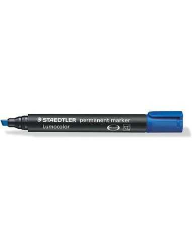Marqueur permanent Staedtler Lumocolor 350 - Pointe biseautée (environ 2-5 mm) - Encre à base d'alcool - Séchage rapide - Bleu