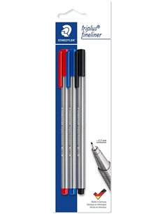 Lot de 3 marqueurs à pointe fine Staedtler Triplus Fineliner 334 - Trait d'environ 0,3 mm - Design ergonomique - Encre à base d'