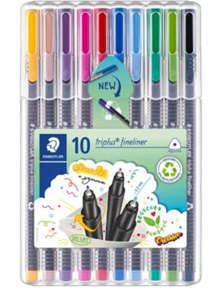 Staedtler Triplus Fineliner 334, lot de 10 marqueurs à pointe fine – trait d'environ 0,3 mm – encre à base d'eau – couleurs asso