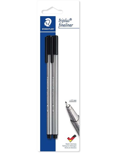 Lot de 2 marqueurs à pointe fine Staedtler Triplus Fineliner 334 - Course d'environ 0,3 mm - Design ergonomique - Encre à base d