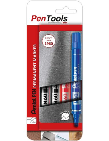 Lot de 4 marqueurs industriels permanents Pentel PenTools N60 - Pointe biseautée robuste et durable - Ligne 1,5-7 mm - Résistant