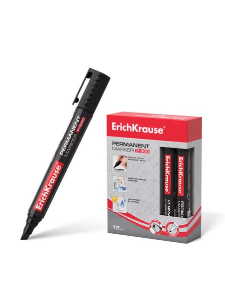 Marqueur permanent Erichkrause P-500 - Pointe biseautée - Résistant à l'eau et aux UV - Noir