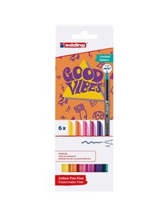 Lot de 6 marqueurs Edding 1200 Good Vibes - Pointe ronde - Trait de 1 mm - Encre à base d'eau - Couleurs assorties