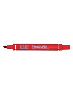 Marqueur permanent Pentel Pen N60 - Pointe biseautée solide et durable - Résistant à l'eau et à la lumière - Rouge