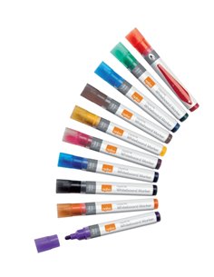 Marqueurs pour tableau blanc Nobo, lot de 10 – Pointe ronde de 3 mm – Encre liquide – Fenêtre de niveau d'encre – Couleurs assor