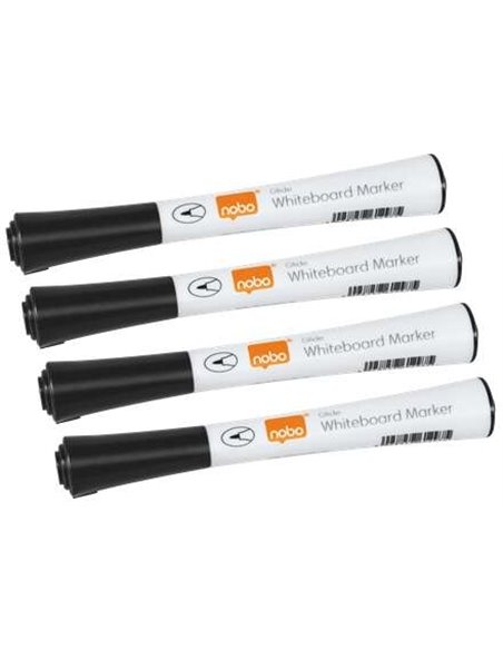Marqueurs pour tableau blanc Nobo Gilde, lot de 4 – Pointe fine 1 mm – Encre à faible odeur – Noir