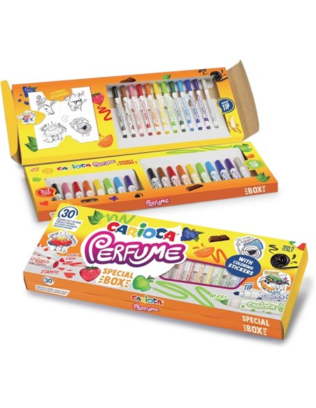 Pack de 30 marqueurs parfumés Carioca - 12 pointes moyennes, 10 pointes maxi et 8 pointes maxi et pointe avec tampons - Idéal po