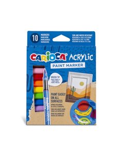 Lot de 10 marqueurs acryliques Carioca - Pointe pinceau - Encre à base d'eau - Haute couverture - Couleurs assorties