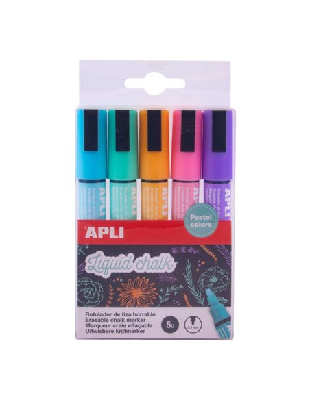 Marqueurs à craie liquide Apli - Pointe ronde 5,5 mm - Couleurs terre pastel - Idéal pour tableaux blancs et surfaces non poreus
