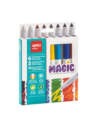 Marqueurs magiques Apli Kids - Ø 14,4 x 137 mm - Changement de couleur avec 2 blancs - Corps cylindrique et pointe ronde bloquée