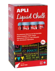 Marqueur à craie liquide bleu Apli - Pointe ronde - Idéal pour tableaux noirs, plastique, fenêtres, céramique, vinyle, métal, et