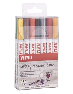 Marqueurs à encre permanente Apli à pointe fine - Lot de 14 couleurs - À base d'huile - Résistants à l'eau - Résistants à la cha