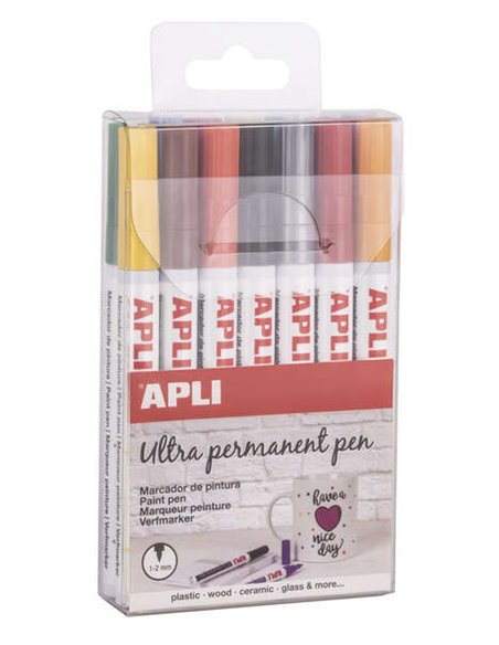 Marqueurs à encre permanente Apli à pointe fine - Lot de 14 couleurs - À base d'huile - Résistants à l'eau - Résistants à la cha