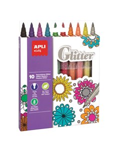Marqueurs pailletés Apli Kids - Ø 12 x 137 mm - Corps cylindrique et pointe ronde bloquée Ø 3,8 mm - Couleurs assorties - Encre 