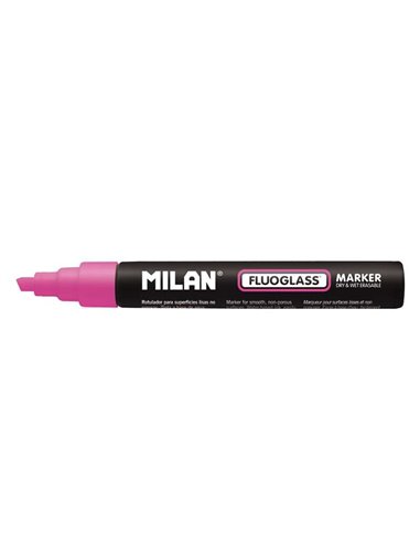 Marqueur surface lisse Milan Fluoglass - Pointe biseautée - Tracé de 2 à 4 mm - Encre à base d'eau - Effaçable facilement - Rose