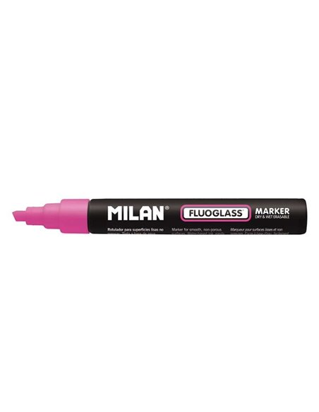 Marqueur surface lisse Milan Fluoglass - Pointe biseautée - Tracé de 2 à 4 mm - Encre à base d'eau - Effaçable facilement - Rose
