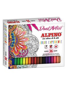 Pack de 36 marqueurs Alpino Dual Artist Color Experience - Double pointe (fine 0,7 mm et pinceau 2,9 mm) - Forme triangulaire er