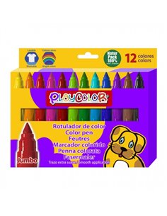 Lot de 12 marqueurs PlayColor Jumbo Basic à pointe extra-douce et large - Fiables et sûrs - Pointe bloquée - Capuchon ventilé - 