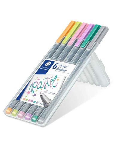 Staedtler Triplus Fineliner 334, lot de 6 marqueurs à pointe fine – trait d'environ 0,3 mm – encre à base d'eau – couleurs assor