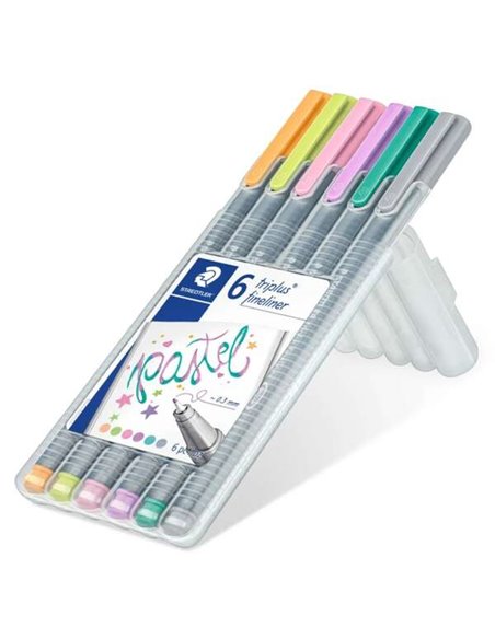 Staedtler Triplus Fineliner 334, lot de 6 marqueurs à pointe fine – trait d'environ 0,3 mm – encre à base d'eau – couleurs assor