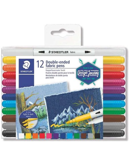 Lot de 12 marqueurs textiles double pointe Staedtler 3190 - Couleurs assorties