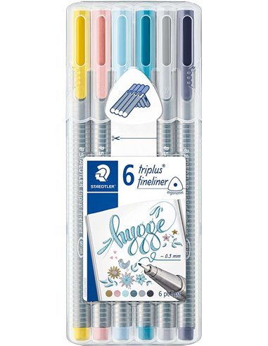 Staedtler Triplus Fineliner 334, lot de 6 marqueurs à pointe fine – trait d'environ 0,3 mm – encre à base d'eau – couleurs assor