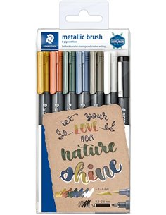Lot de 7 marqueurs à pointe pinceau Staedtler Metallic Brush - Encre à base d'eau - Ligne 1 - 6 mm environ - Couleurs assorties
