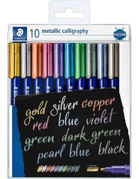 Marqueurs de calligraphie métalliques Staedtler - Lot de 10 - Course de 2,8 mm - Couleurs assorties