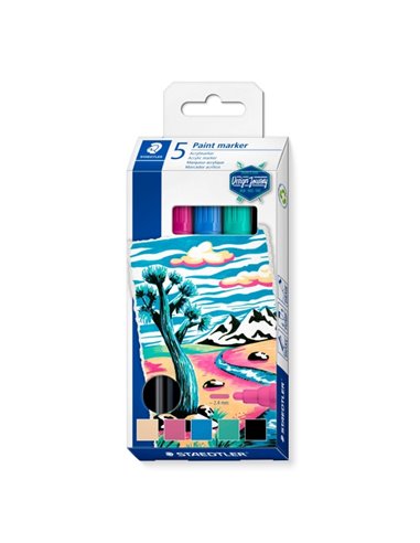 Lot de 5 marqueurs peinture Staedtler Lumocolor 349 - Trait d'environ 2,4 mm - Couleurs assorties