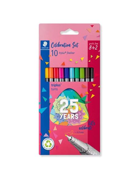 Staedtler Triplus Fineliner 334, lot de 10 marqueurs à pointe fine – trait d'environ 0,3 mm – encre à base d'eau – couleurs asso