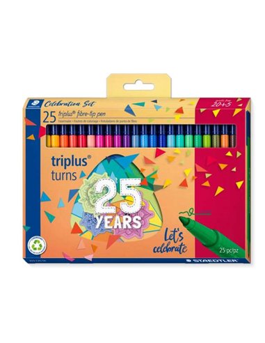 Staedtler Triplus Color 323, lot de 25 marqueurs à pointe fine – trait d'environ 1 mm – encre à base d'eau – couleurs assorties