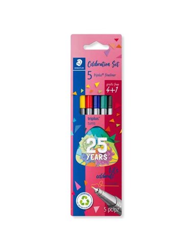 Staedtler Triplus Fineliner 334, lot de 5 marqueurs à pointe fine – trait d'environ 0,3 mm – encre à base d'eau – couleurs assor
