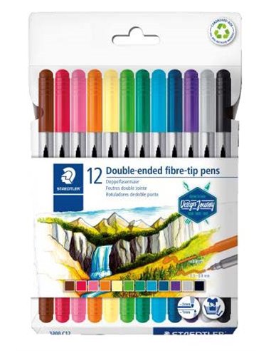 Lot de 12 marqueurs Staedtler 3200 à double pointe - Résistants à la pression - Couleurs assorties